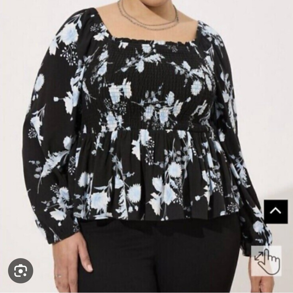 Torrid Rayon Slub Smocked Bodice Long Sleeve Crop Top Blouse